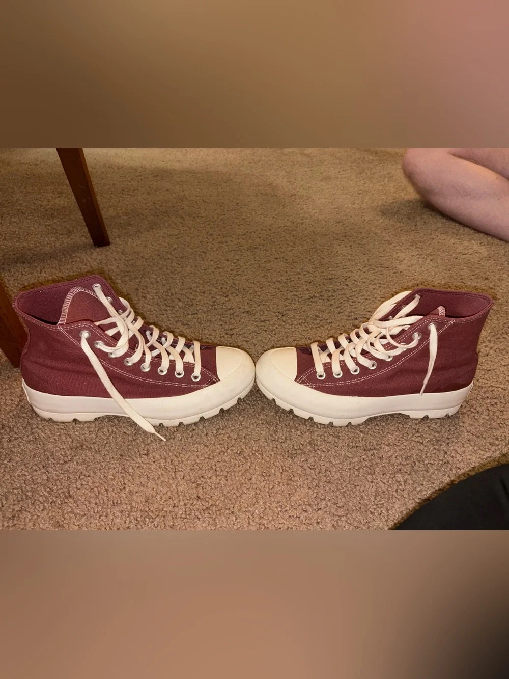 High-Top Converse Sneakers in Burgundy with White Soles - Picture 1 of 6